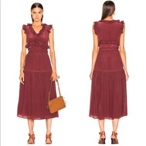 Sea NY ‘hemingway’ wine midi ruffle dress 🍷